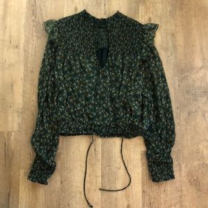 Free People green floral ruffle blouse